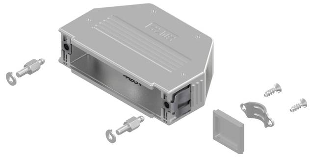 Metalno elektroničko kućište sa skidivim poklopcem, vijcima, kopčama i nosačem; dizajnirano za zaštitu kabela i sigurno prilagođavanje.