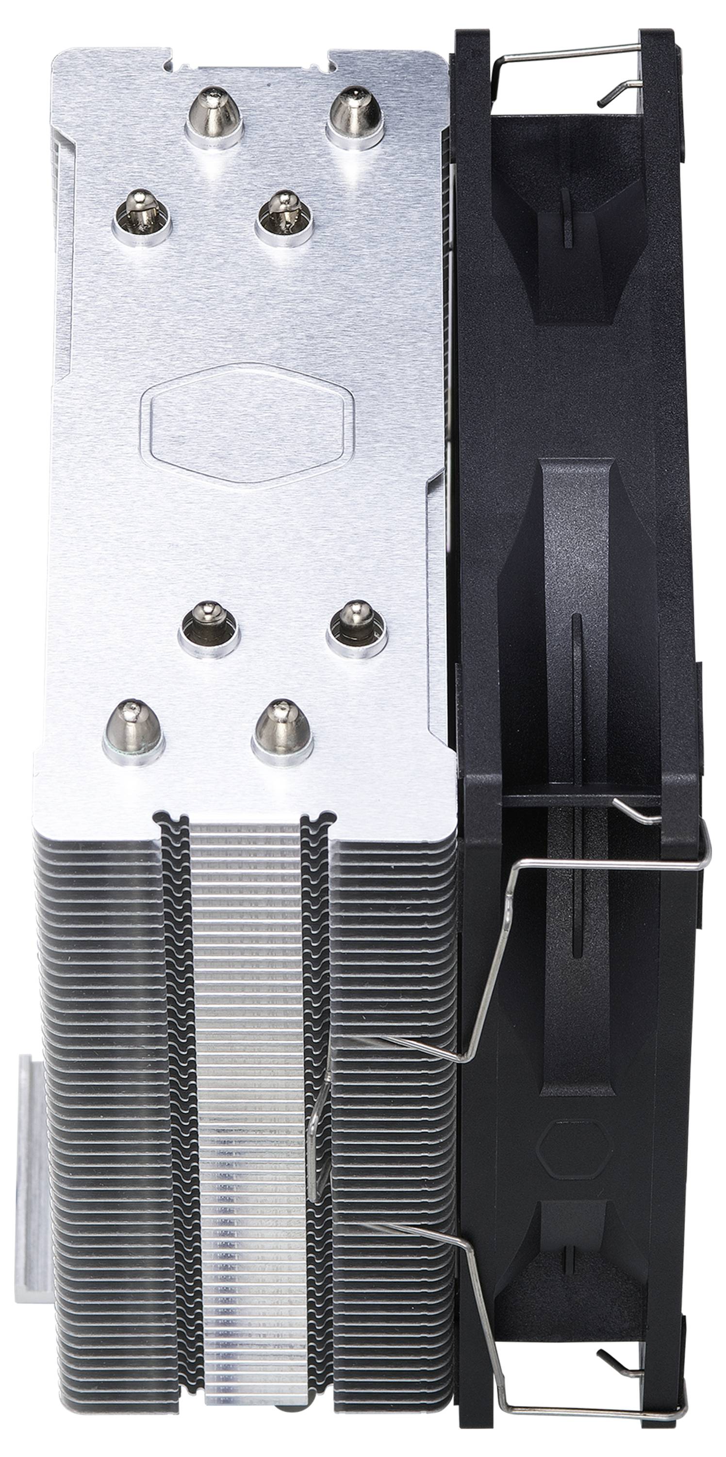 Procesor hladnjak s metalnim radijatorom i crnim ventilatorom, koji ima toplovodne cijevi na vrhu, dizajniran za učinkovito hlađenje računala.