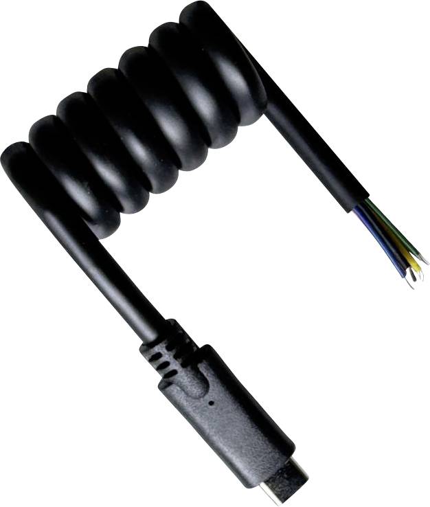 BKL Electronic 10080174 USB-C-kabel Open kabeleinde, USB-C stekker 50 cm Zwart Spiraalkabel