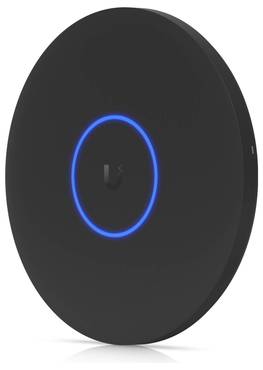 Crni kružni Wi-Fi pristupni uređaj s plavim LED prstenom koji označava status povezivanja uređaja.