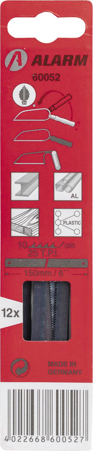 12-delige packs zaagbladen voor metaal, grof 25TPI L. 190mm Alarm Werkzeuge 56060052