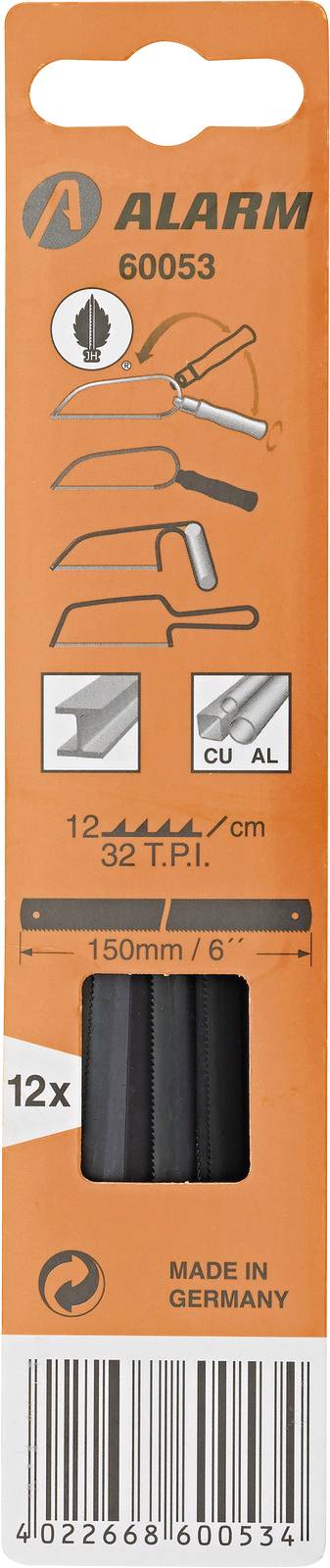12-delige set zaagbladen voor metaal, fijn 32TPI L. 190mm Alarm Werkzeuge 56060053