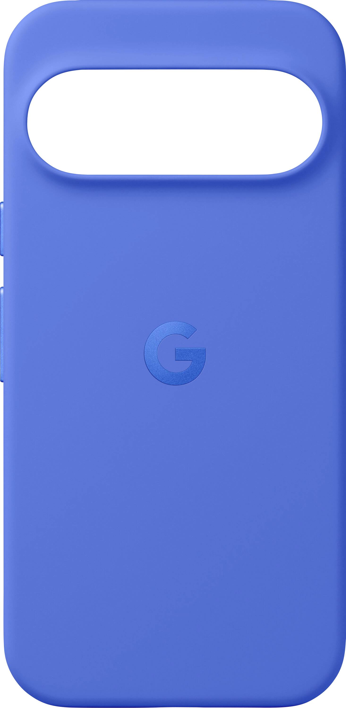 Plava maska za telefon s logotipom 'G', koja ima izduženi ovalni otvor na vrhu.