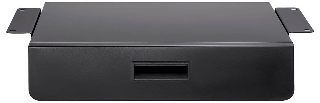 Crna pravokutna metalna kutija s nosačima na svakoj strani i pravokutnim otvorom u središnjem prednjem dijelu.