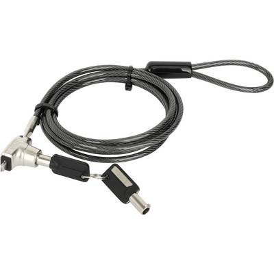 Sigurnosni kabelski lokot namatan, s ključem i petljom, koji se koristi za osiguravanje elektroničkih uređaja ili bicikala.