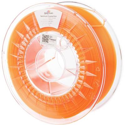 Narančasta špula 3D pisaćeg filamenta označena natpisom 'Spectrum Crystal PLA', prikazuje uredno namotani filament unutar prozirnog plastičnog kućišta.