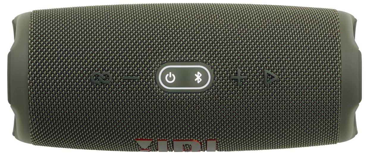 Crni cilindrični prijenosni zvučnik s gumbima za napajanje, Bluetooth i glasnoću na sredini. Rešetka zvučnika je teksturirana.