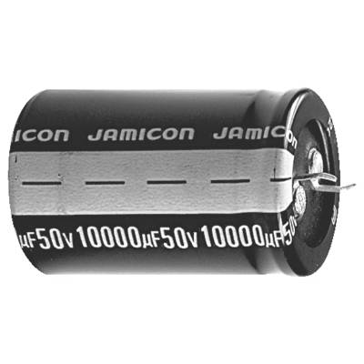 Jamicon 10000μF 50V kondenzator, cilindričnog oblika, opremljen metalnim vodičima za spajanje u elektroničkim sklopovima.