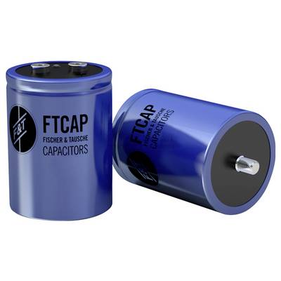 Dva plava cilindarska kondenzatora s natpisom 'FTCAP' i detaljima marke, jedan postavljen okomito, a drugi položen vodoravno.