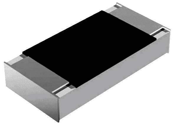 Pravokutni čip otpornik s metalnim kontaktima na svakom kraju, uobičajeno korišten u elektroničkim sklopovima za kontrolu protoka struje.