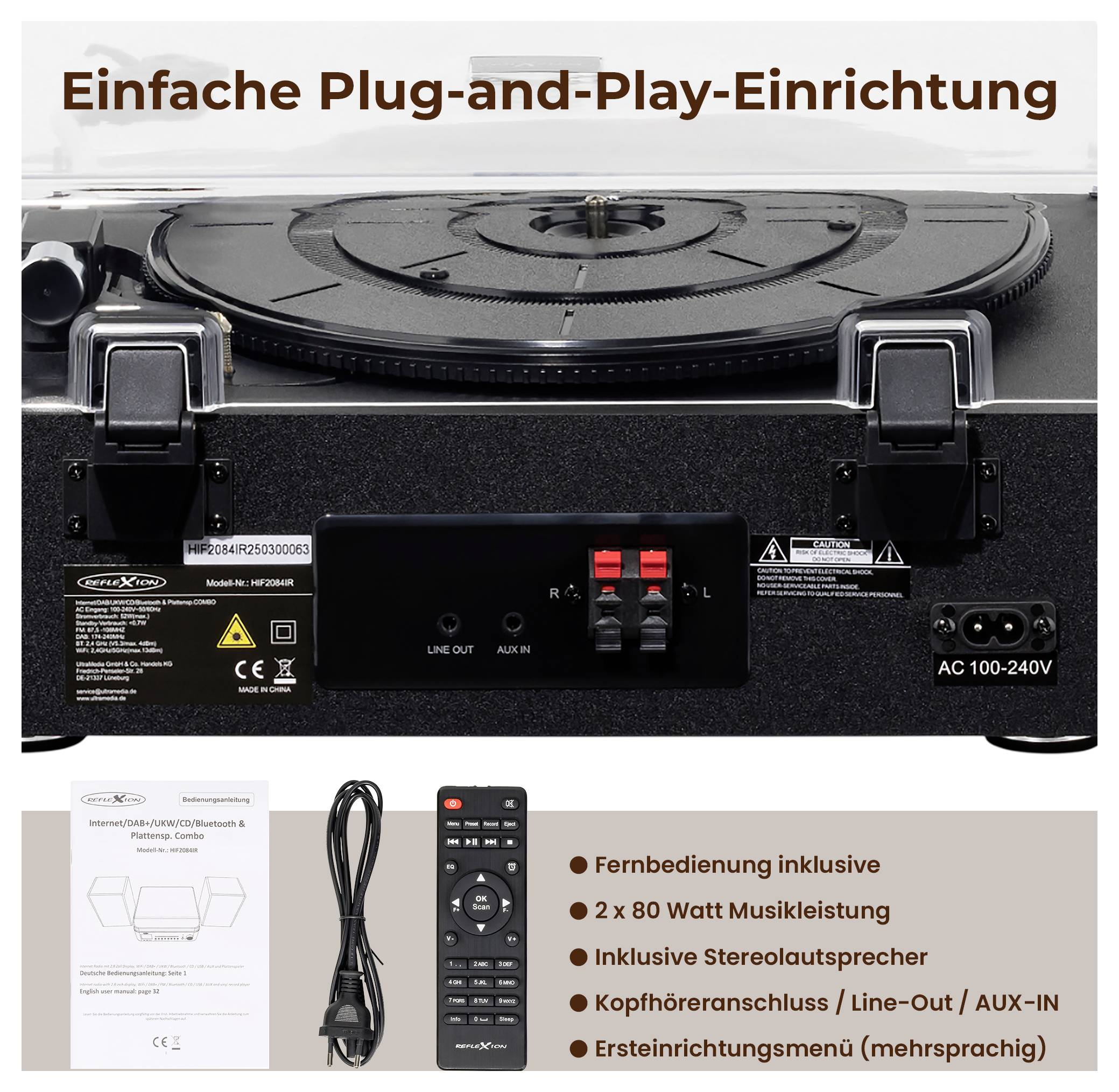 Reflexion internet radio HiFi - tuner crna, smeđa boja DAB+, CD player, Bluetooth®, uklj. zvučnici-13