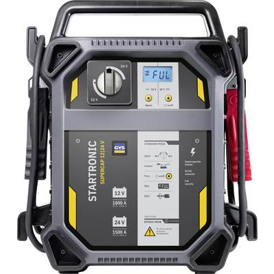 Prijenosni starter za paljenje automobila s opcijama od 12V i 24V, digitalnim zaslonom koji prikazuje status baterije kao 'Puno', te priključenim kabelima za paljenje.