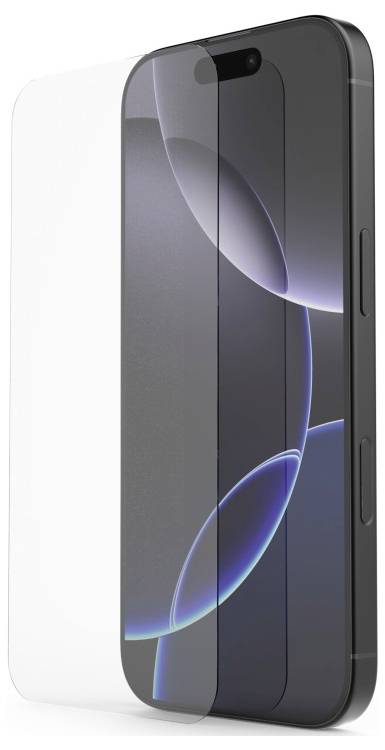 Pametni telefon s ekranom koji prikazuje geometrijsku pozadinu. Prozirna zaštitna folija djelomično prekriva uređaj.