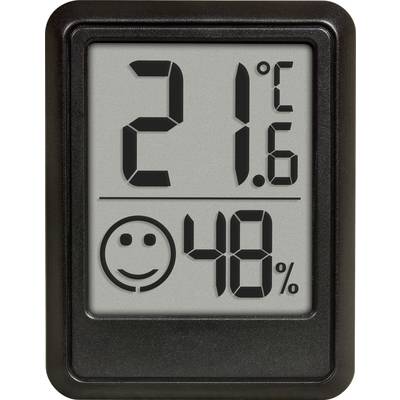 Digitalni zaslon koji prikazuje temperaturu '21.6°C', ikonu smiješnog lica i razinu vlažnosti '48%'.