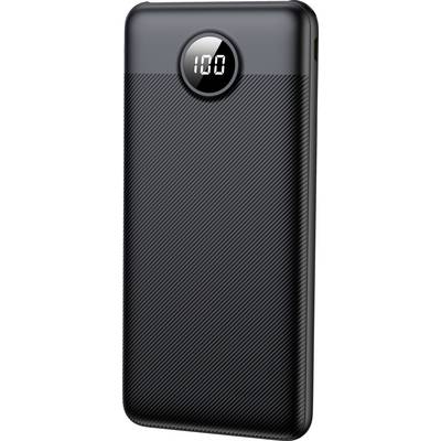 Crni prijenosni power bank s digitalnim zaslonom koji prikazuje '100', što označava potpuno napunjeno stanje.