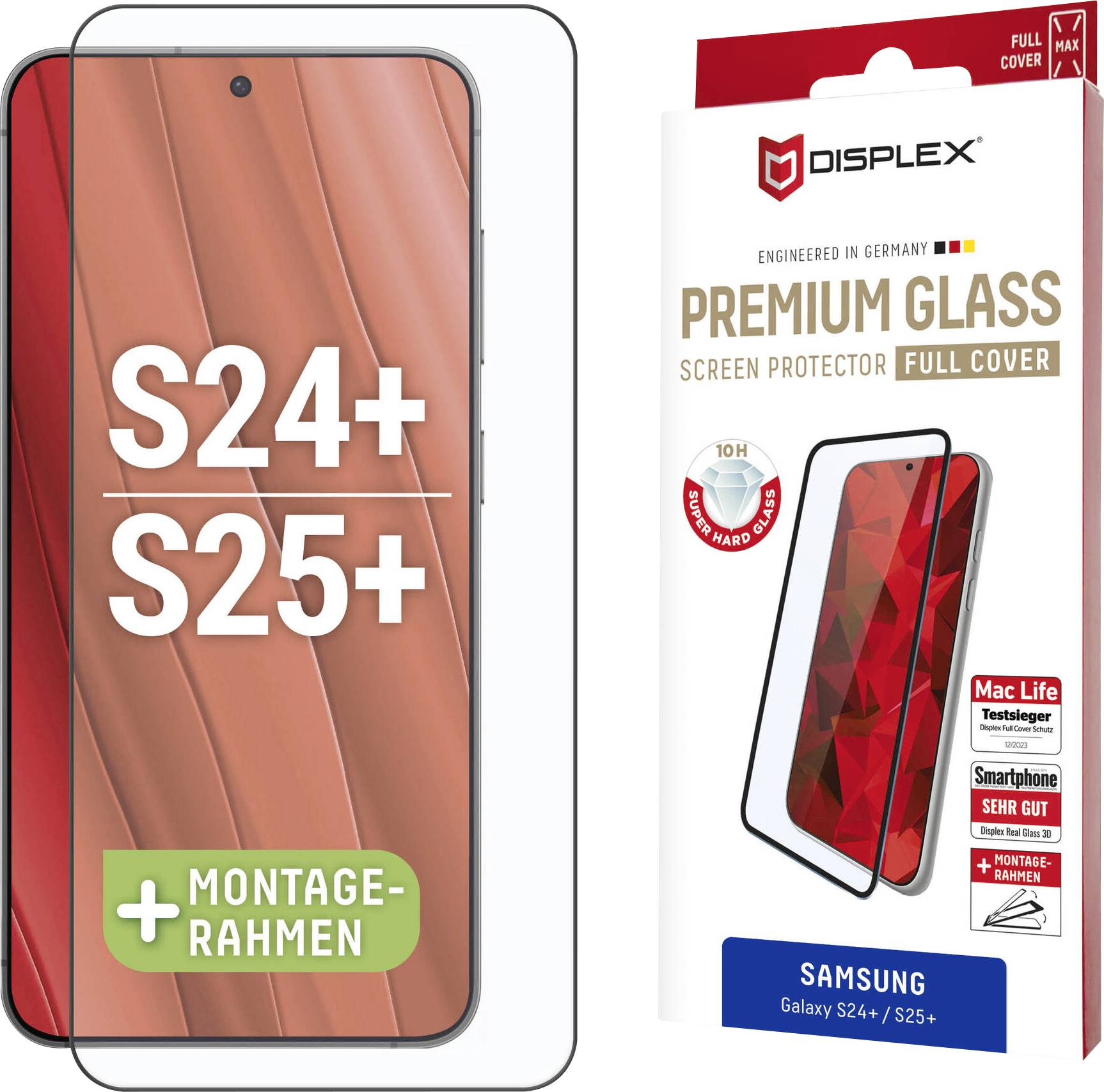 Premijski zaštitnik ekrana od stakla za Samsung Galaxy S24+/S25+, uključuje instalacijski okvir, inženjerski dizajniran u Njemačkoj od strane Displexа.