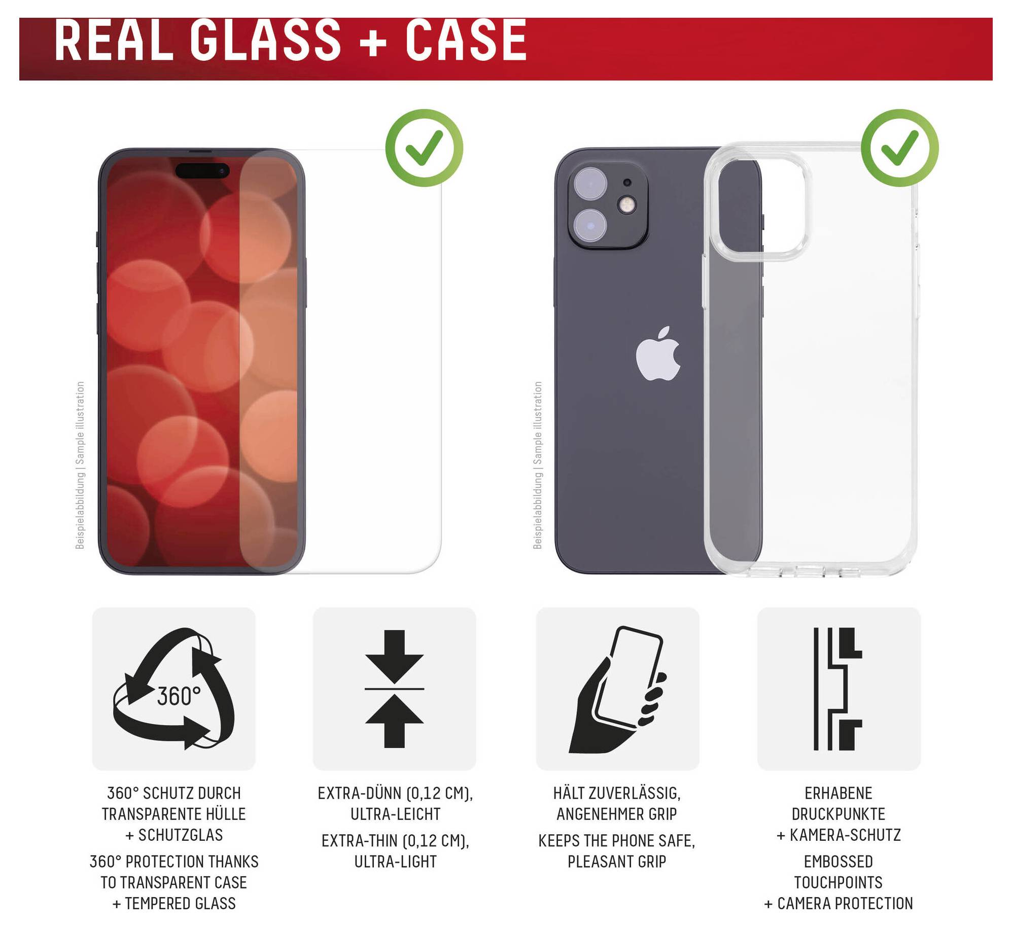'Pravo staklo + Futrola' telefon prijedlog prikazuje prozirnu kaljenu staklenu zaštitu za ekran i ultratenku, proteklizavnu futrolu za telefon.