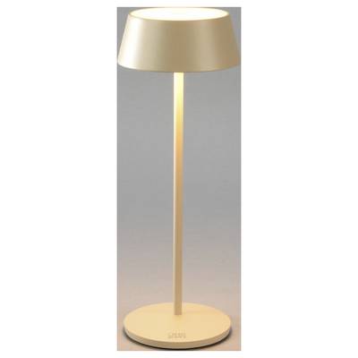 Moderni, bež podna lampa s cilindričnom bazom i blagoужим sjenilom, koja projicira toplu svjetlost u minimalistčkom stilu.