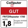 Znak ocjene 'Computer Bild' za FRITZ!Repeater 1700 s ocjenom 1,8, izdanje 24/2025, pojedinačni test, ocjena: Dobar.
