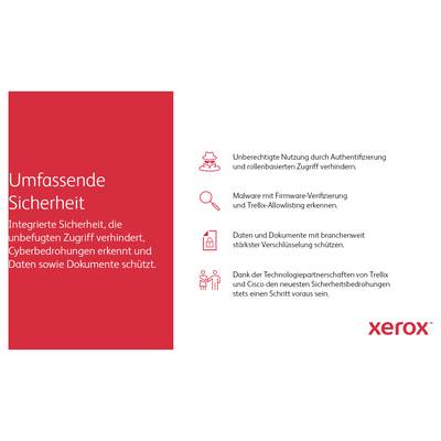 'Sveobuhvatna sigurnost' od Xerox-a opisuje zaštitu od neovlaštenog pristupa, otkrivanje kiberprijetnji i zaštitu podataka i dokumenata.
