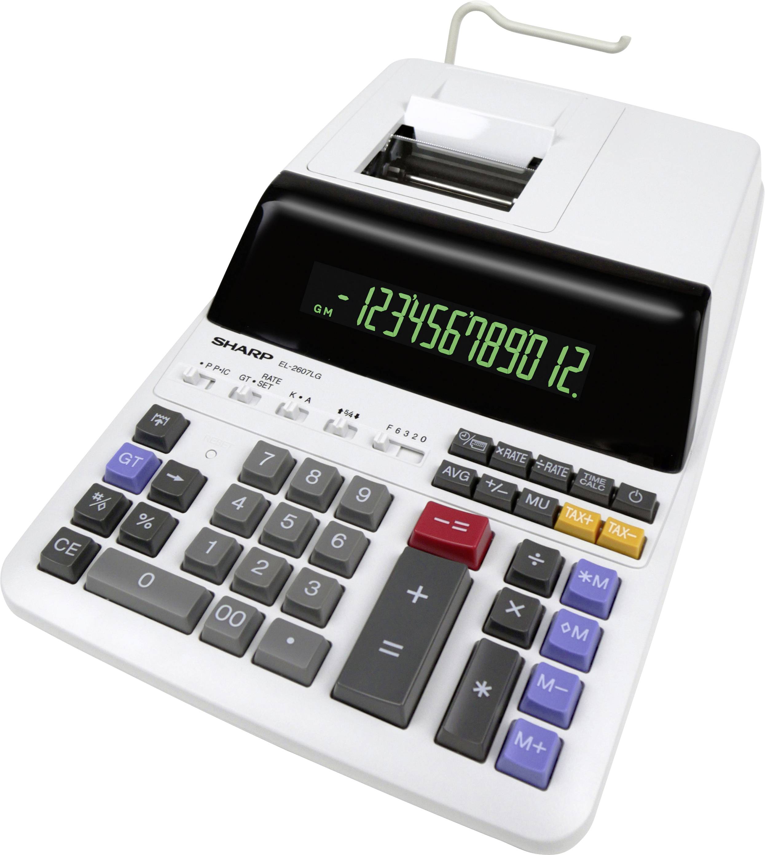 Digitalni kalkulator za ispis koji prikazuje brojeve '12345678901.2'. Uređaj ima razne funkcijske tipke i papirni traku.