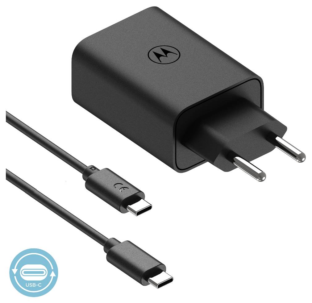 Crni USB-C punjač i kabel s dvožičanim priključkom.