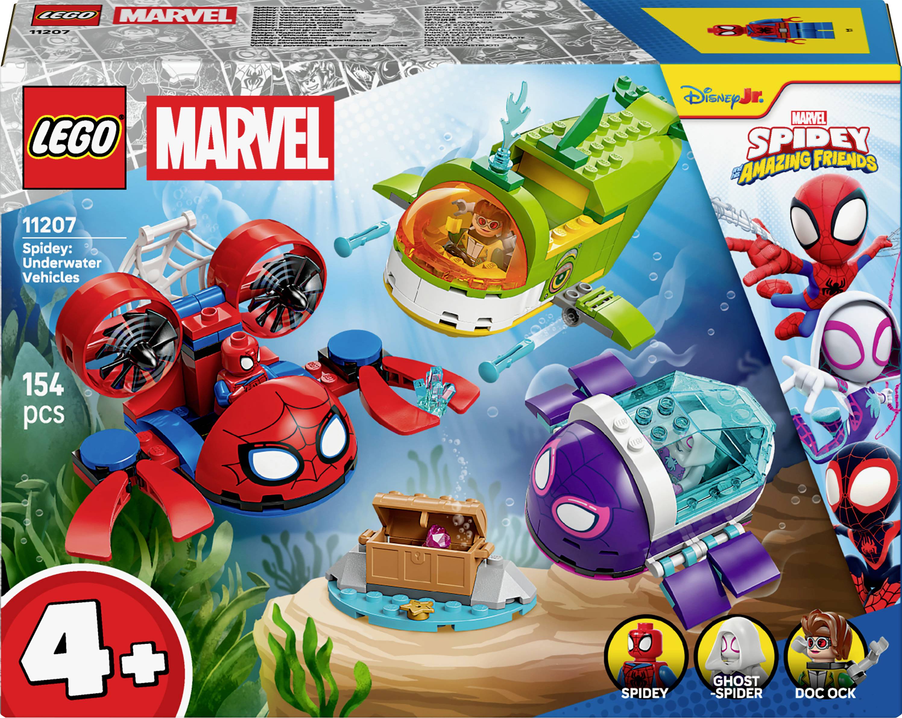 LEGO Marvel set s podvodnim vozilima inspiriranim Spideyjem i Nevjerojatnim prijateljima. Uključuje dizajne za Spideyja, Ghost Spider i Doc Ocka. Za djecu od 4 godine i stariju.
