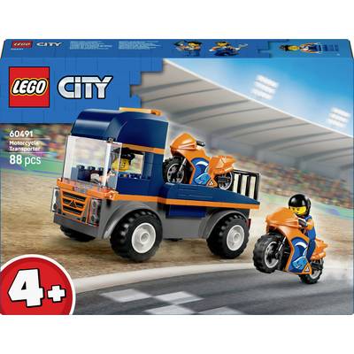 Kutija 'LEGO City' seta 60491 prikazuje transportera motocikala sa kamionom i dva motocikla. Set sadrži 88 dijelova i namijenjen je djeci od 4+ godine.