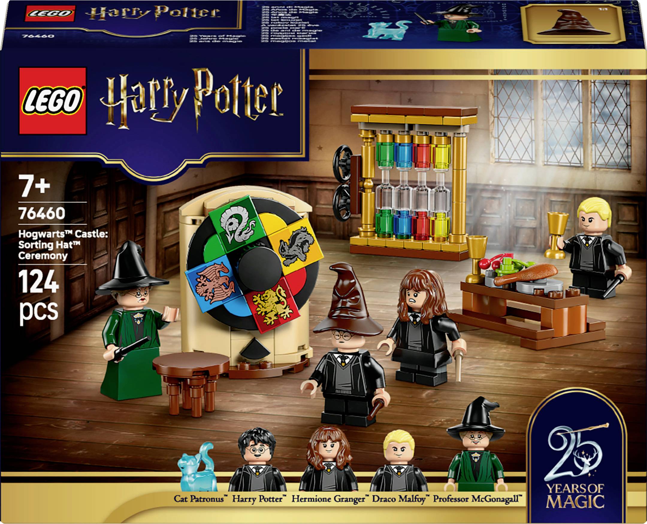 LEGO Harry Potter komplet igračaka koji prikazuje ceremoniju Razvrstavanja. Uključuje figure: Harry Potter, Hermione Granger, Draco Malfoy, profesorica McGonagall.