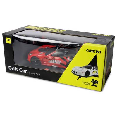 Ambalaža 'AMEWI Drift automobil Corvette C6.R', koja uključuje crveni model automobila i kontroler.