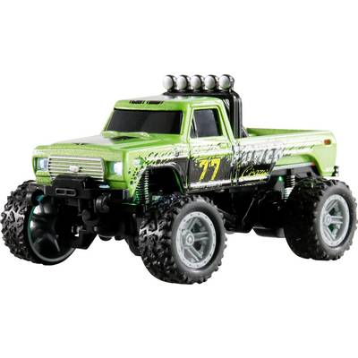 Zeleni igračka monster truck s velikim gumama i brojem '77' sa strane, s detaljnim, robusnim dizajnom.