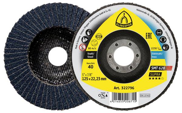 Klingspor 322795 SMT 628 abrazivni lamelni disk, 125 x 22,23 mm, granulacija 36, ravni promjer 125 mm    10 St.