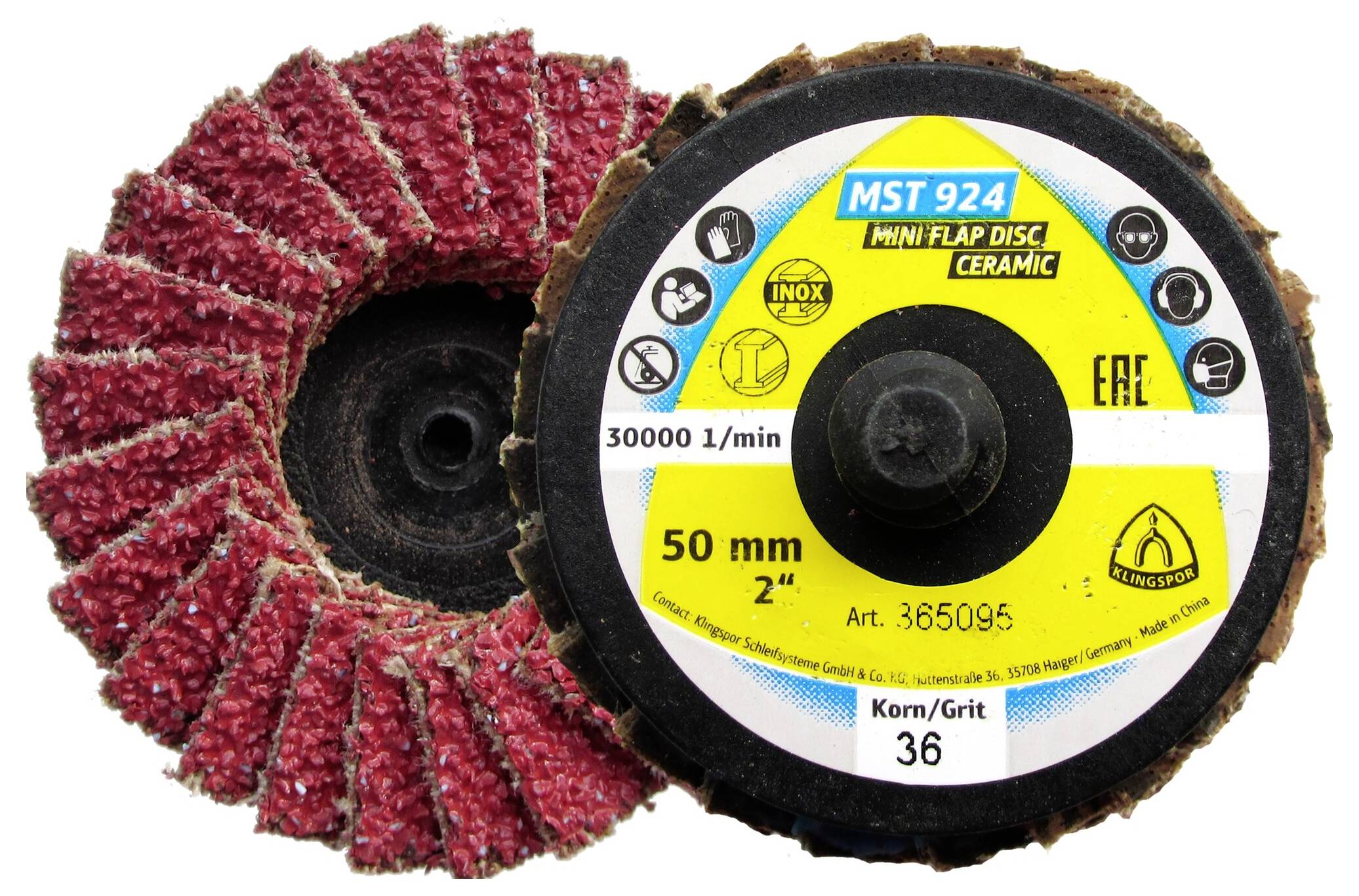 Klingspor 365143 MST 924 schuurmopschijf, korrel 60 75 mm gewelfd Quick Roll Connect Diameter 75 mm 10 stuk(s)
