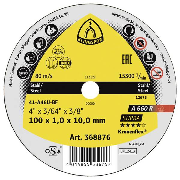 Klingspor A 660 R Supra 368876 rezna ploča ravna 100 mm 25 St. čelik, nehrđajući čelik