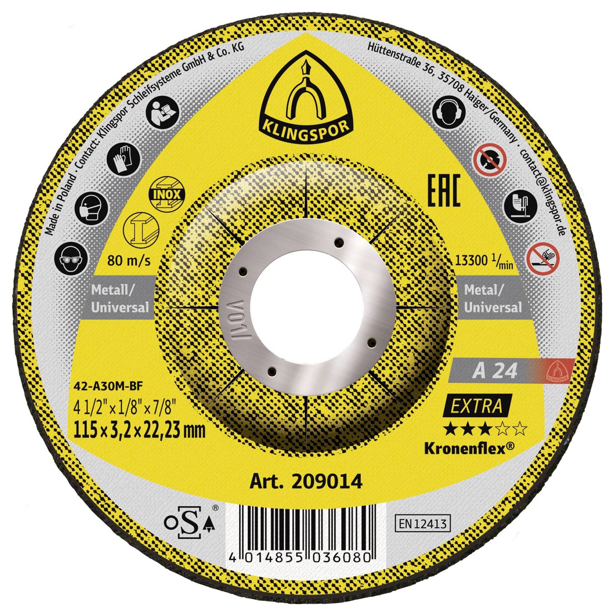 Klingspor A 24 Extra 209014 Doorslijpschijf gebogen 115 mm 25 stuk(s) Metaal