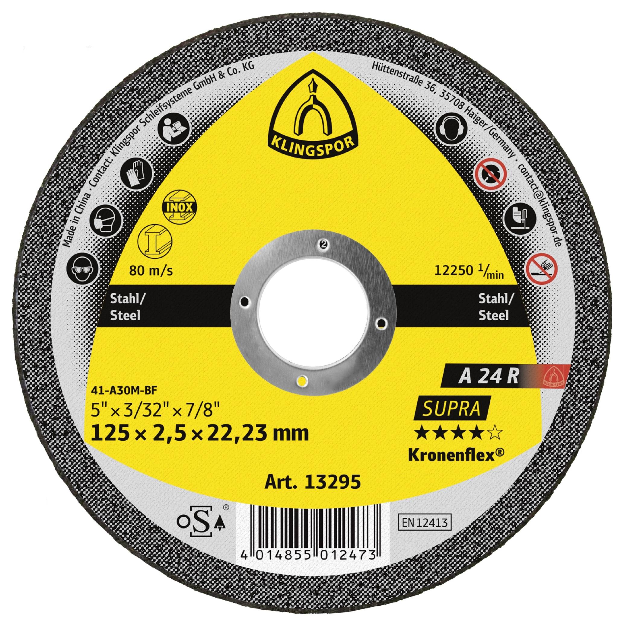 Klingspor A 24 R Supra 13295 Doorslijpschijf recht 125 mm 25 stuk(s) Staal