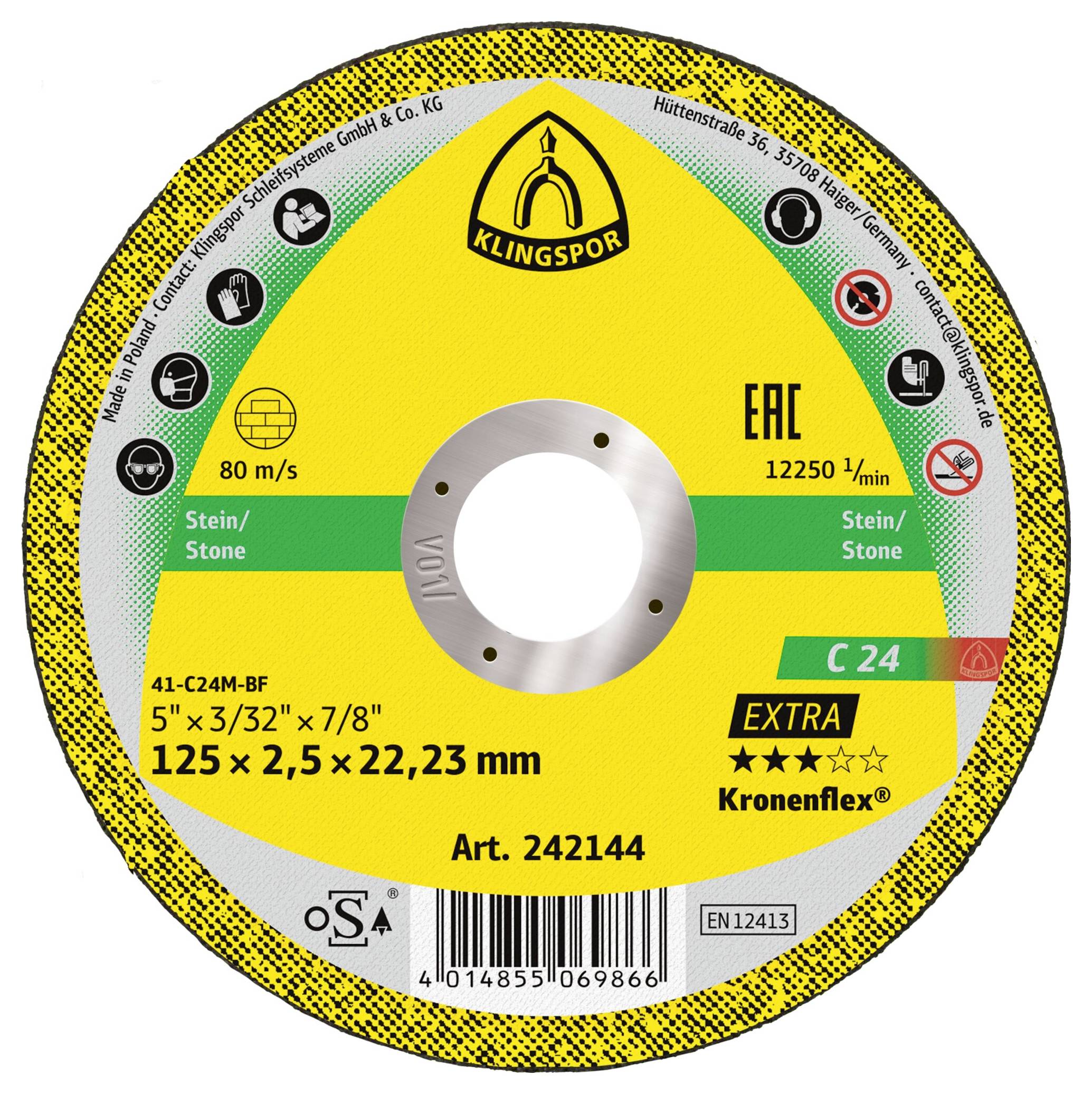 Klingspor C 24 Extra 242144 rezna ploča ravna 125 mm 25 St. kamen, beton-0