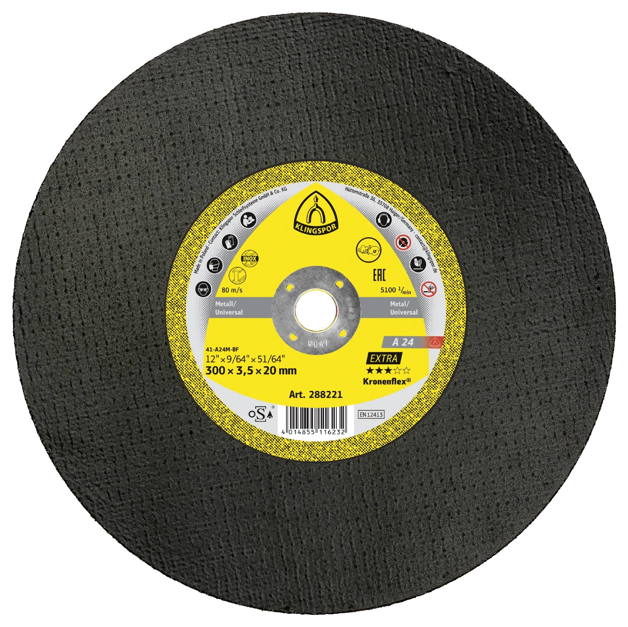 Klingspor A 24 Extra 288222 Doorslijpschijf recht 300 mm 10 stuk(s) Metaal