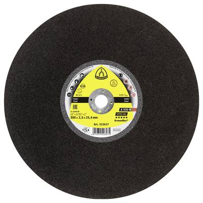 Crni abrazivni rezni disk s yellow i sivom etiketom u sredini koja prikazuje specifikacije. Logotip 'Kronenflex' je vidljiv.