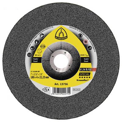 Okrugli abrazivni rezni disk sa žuto-crnom naljepnicom, označen 'Klingspor', 'A24R/01 Special' i 'Art. 13756', namijenjen za rezanje čelika.