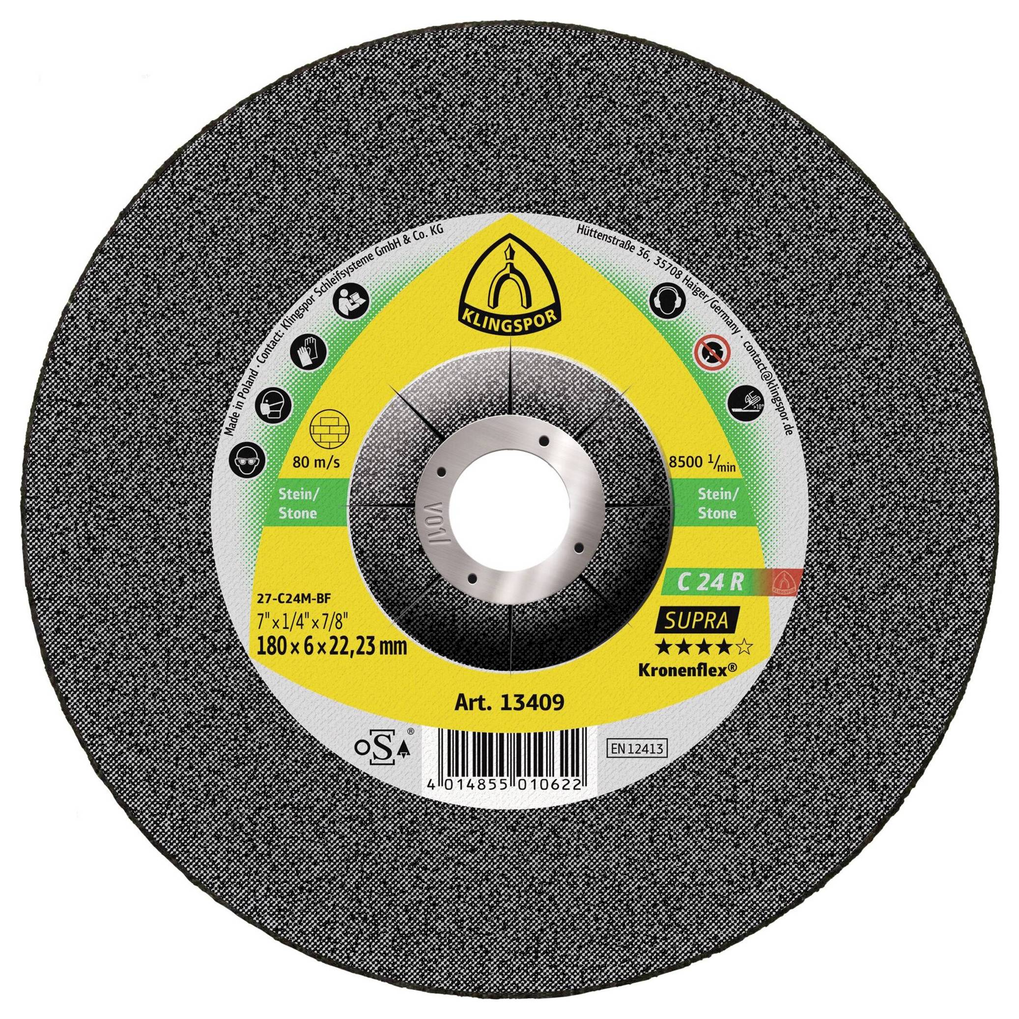 Klingspor 13409 C 24 R Supra Afbraamschijf Diameter 180 mm Boordiameter 22.23 mm Steen, Beton 10 stuk(s)