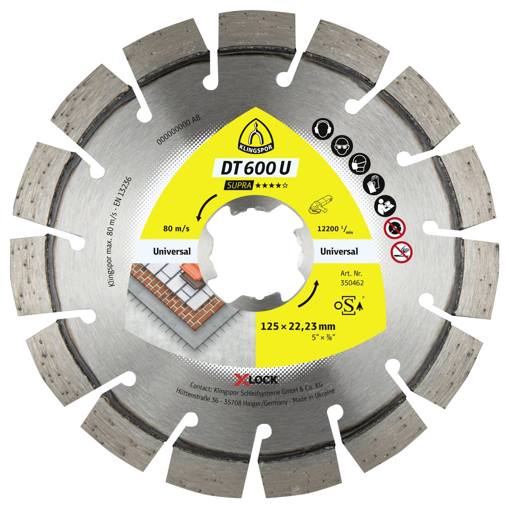Klingspor 350462 DT 600 U Supra Diamanten doorslijpschijf Diameter 125 mm Boordiameter 22.23 mm Bouwmaterialen, Beton, universeel, Oud gewapend beton,