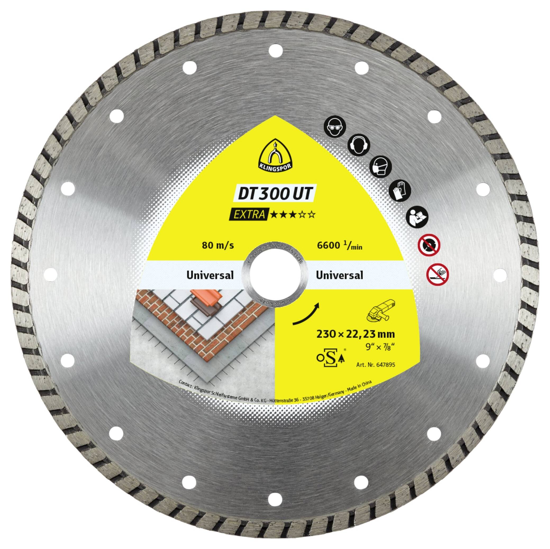 Klingspor 325356 DT 300 UT Extra Diamanten doorslijpschijf Diameter 230 mm Boordiameter 22.23 mm Bouwmaterialen, Beton, universeel, Dakpan 1 stuk(s)