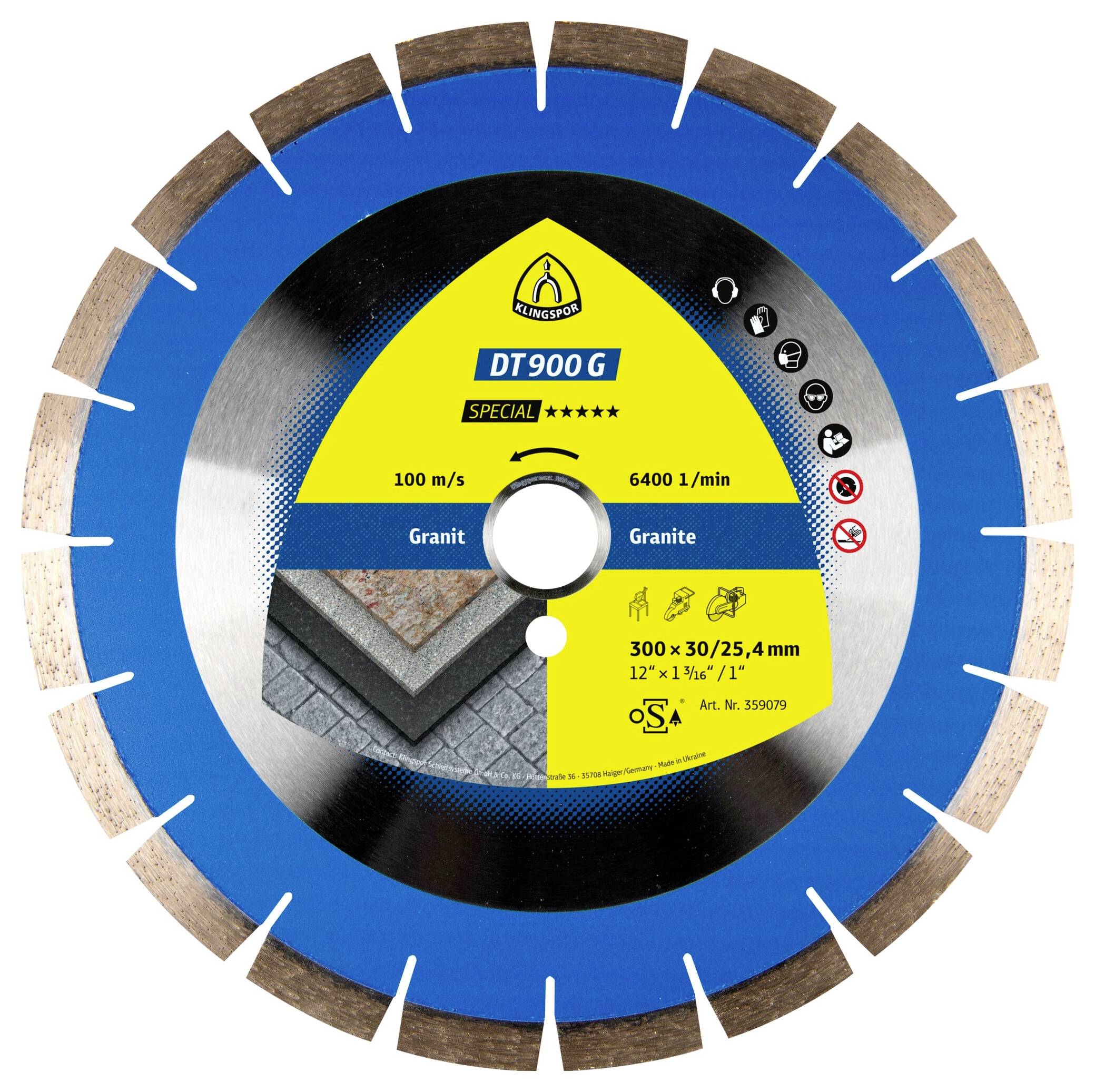 Klingspor 359079 DT 900 G Special Diamanten doorslijpschijf Diameter 300 mm Boordiameter 30 mm Graniet, Porfier, Kwartsiet, Terazzo 1 stuk(s)