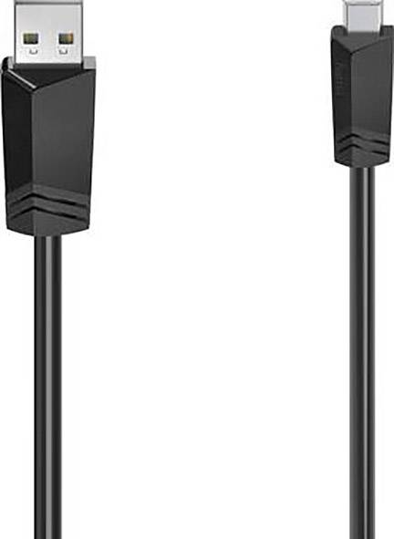 Crni USB-C na USB-A kabel prikazan okomito s konektorima na oba kraja, pogodan za punjenje i prijenos podataka.