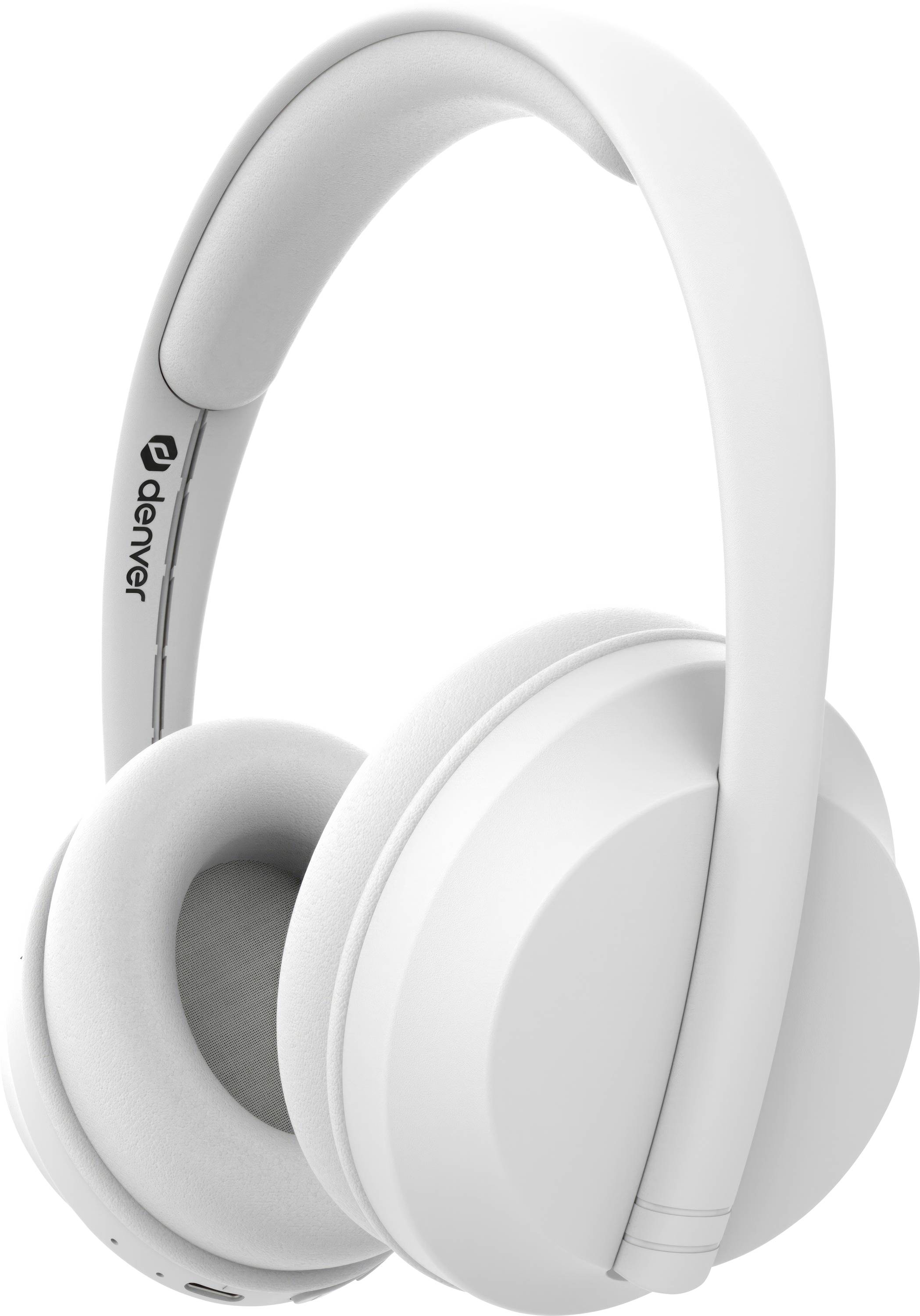 Bijele over-ear slušalice s pojačanom trakom za glavu, jednostavnog i modernog dizajna.