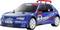 Model plavo-bijelog Peugeot rally automobila s naljepnicama, uključujući 'Peugeot Sport' i '306 Rally'. Dizajn je sportski i dinamičan.