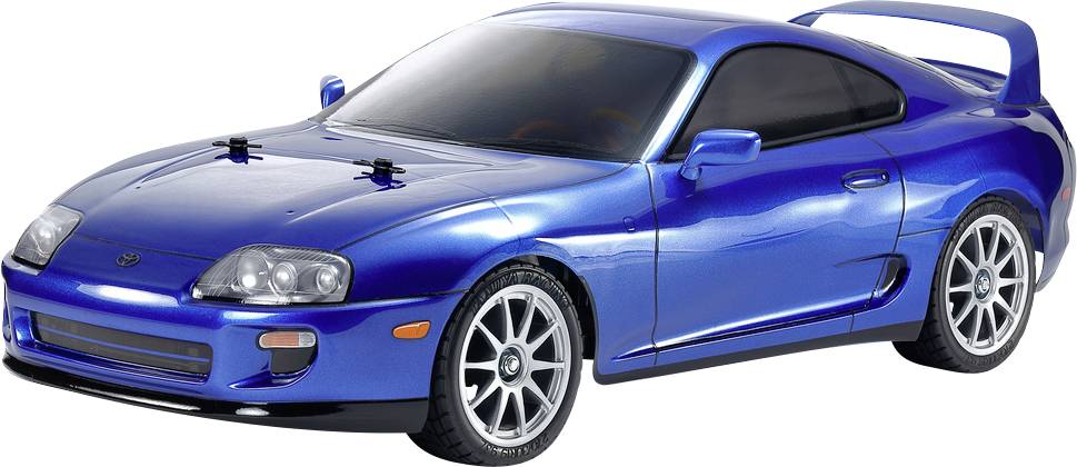 Plavi sportski coupe s elegantnim dizajnom i stražnjim spoilerom, postavljen na lijevanim naplatcima.