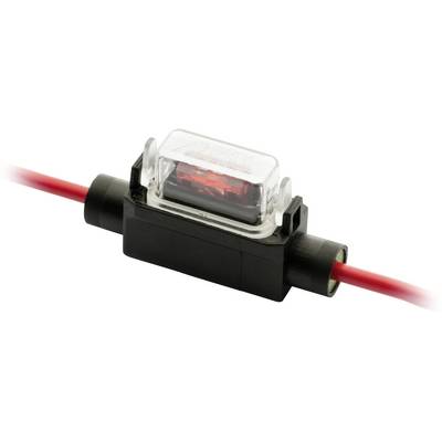 Prozirni nosač osigurača s vidljivom crvenom žicom, izrađen za zaštitu električnih krugova, na bijeloj pozadini.