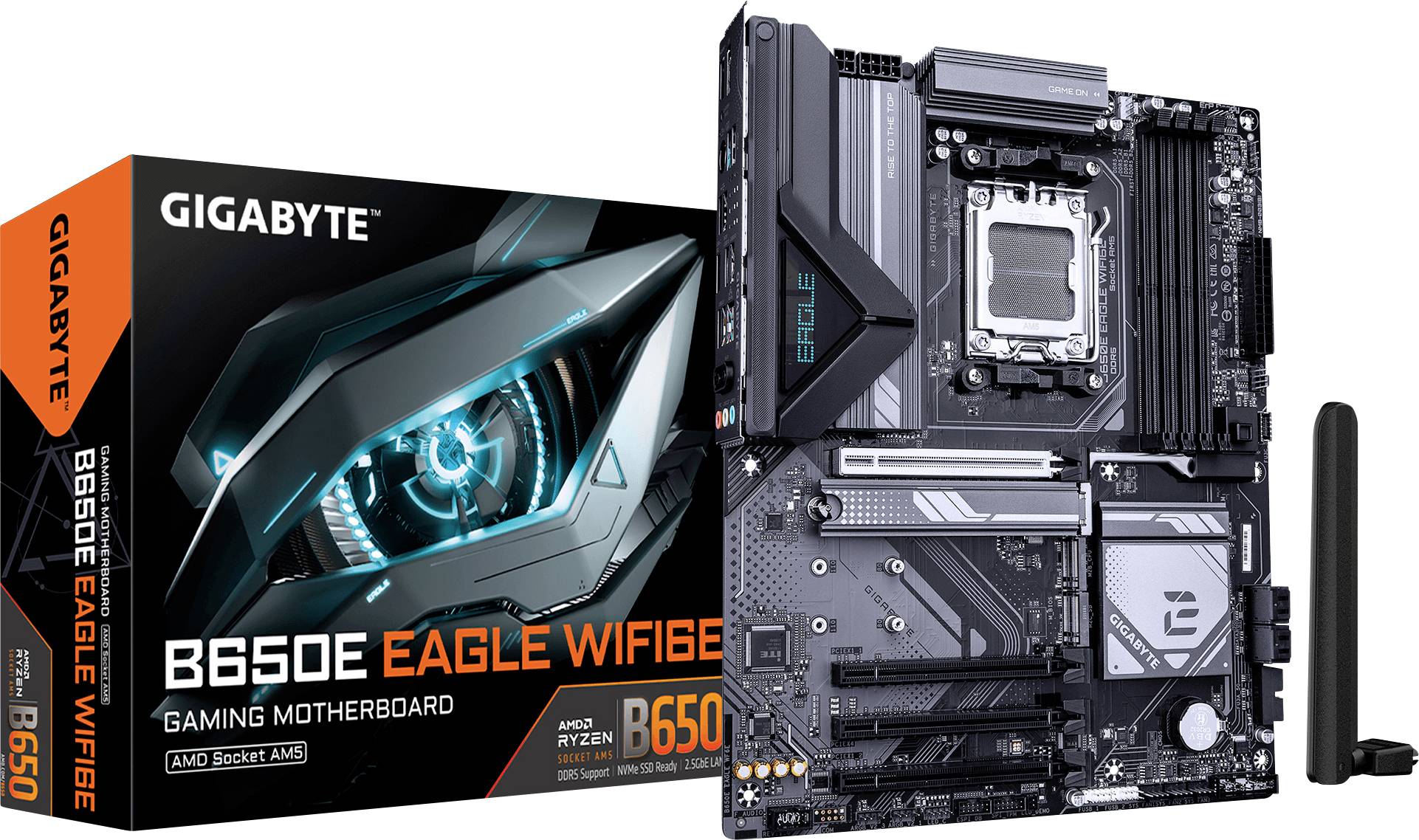 GIGABYTE B650E Eagle WiFi6E matična ploča za gaming s AMD socketom AM5; karakterizirana naprednom povezivošću i performansama za igranje.